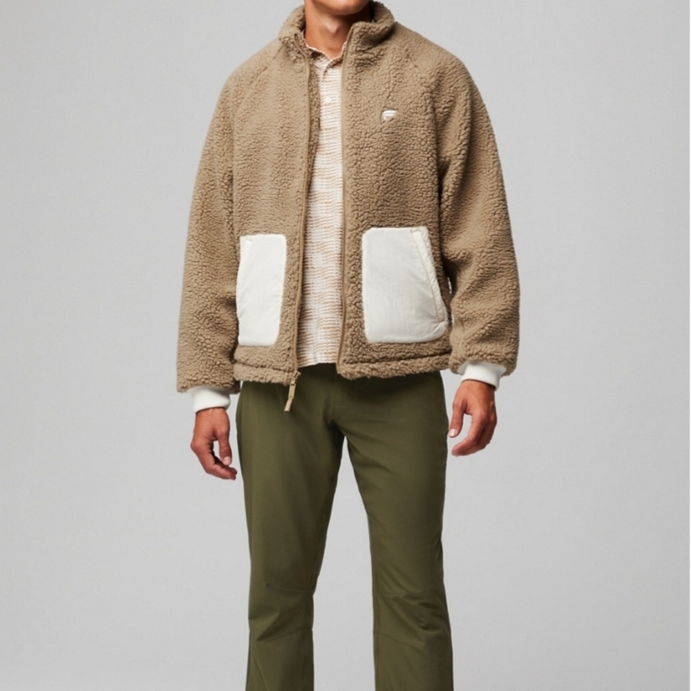 Fabletics Tan Sherpa Jacket with White Accents